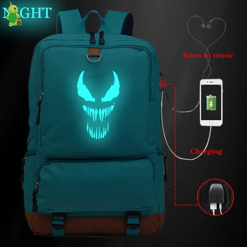 14 Рюкзак Venom Eddie Comics Hero с USB зарядкой, школьные сумки для подростков, светящийся женский и мужской рюкзак для ноутбука, большой рюкзак для путешествий - Цвет: 14