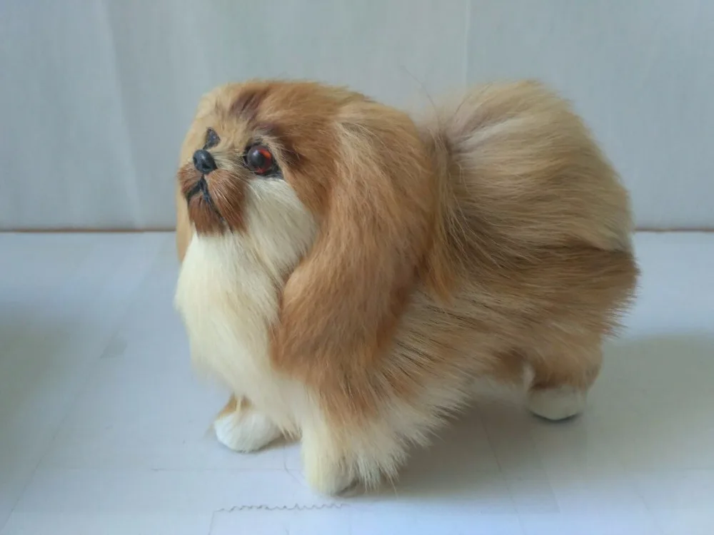 

simulation pekingese dog hard model plastic&furs standing dog 15x6x13cm prop,home decoration toy gift s1825