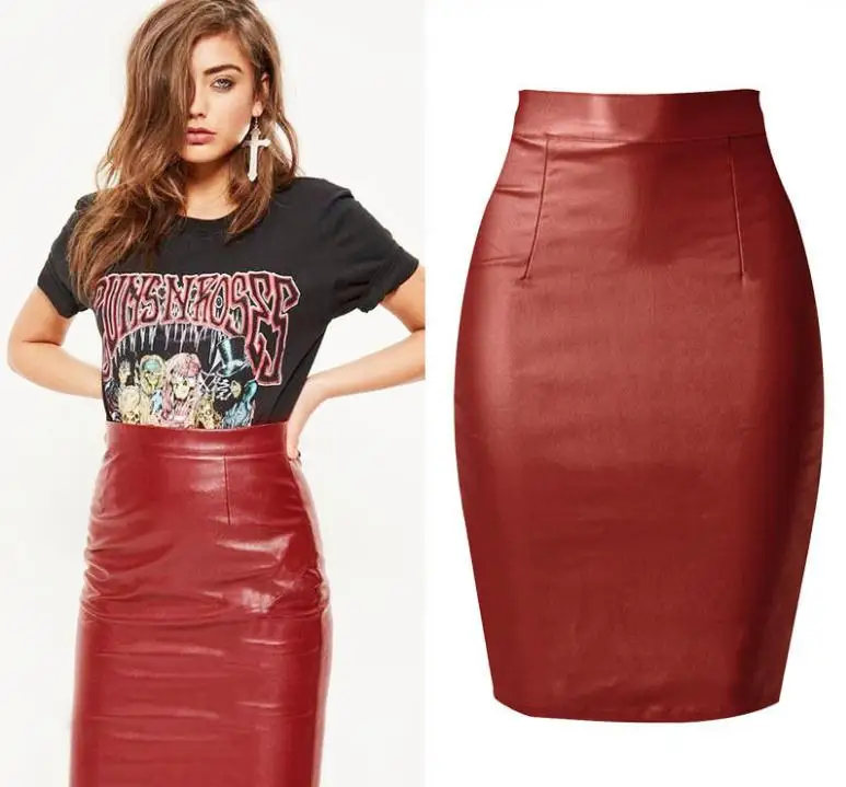 Женская Облегающая Юбка миди из ПУ кожи с высокой талией|Женские юбки| |