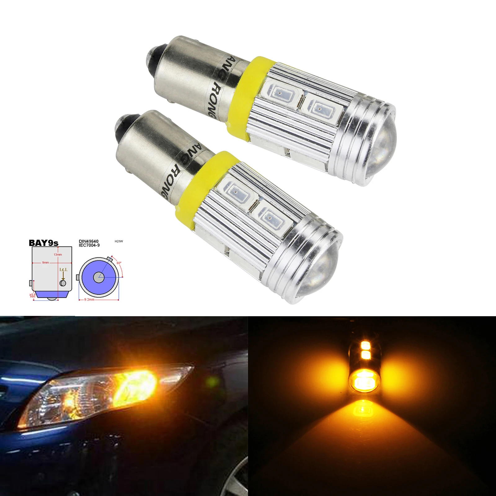ANGRONG 2x Янтарный 435 H21W BAY9s лампа 10SMD светодиодный указатель поворота боковой