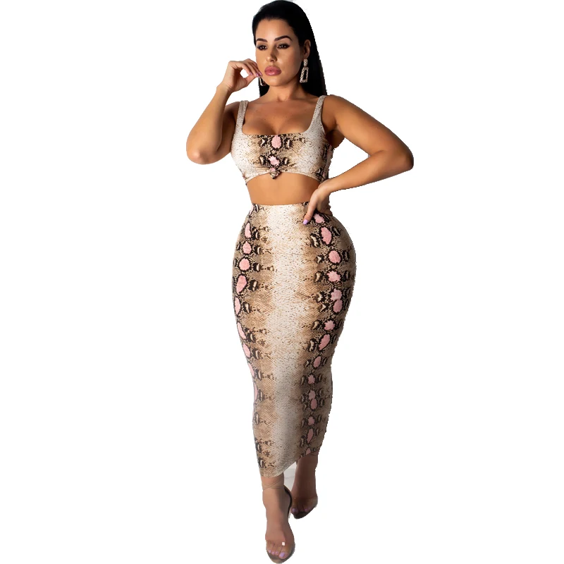 Топ и юбка комплект из двух предметов с платьем Леопардовый принт летний наряд