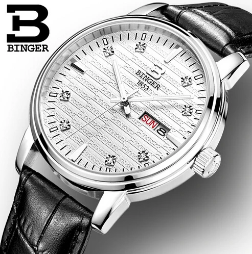 Швейцария Binger Лидер продаж Для мужчин модные кожаные кварцевые часы наручные