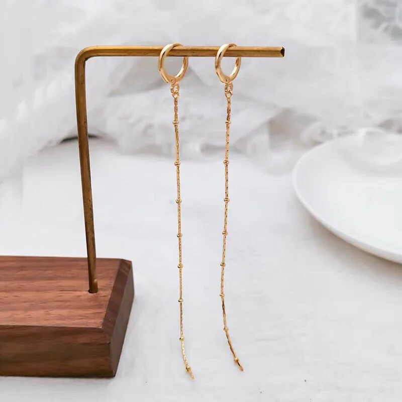 Длинные серьги-кольца с бусинами WTLTC в богемном стиле для женщин изящные тонкие