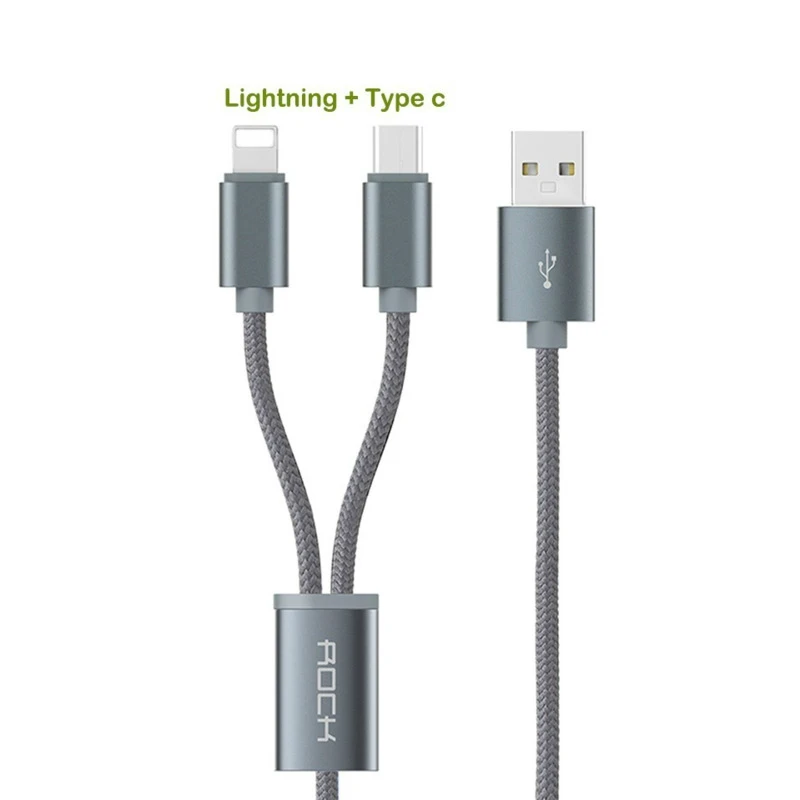 Black Rock 2 в 1 Usb type C зарядный кабель для Iphone samsung Xiaomi зарядное устройство Шнур USB-C кабель быстрой зарядки для Lightning type-c устройства - Цвет: Black