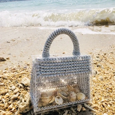 Прозрачная женская сумка акриловая шерсть через плечо Пляжная ручная работа