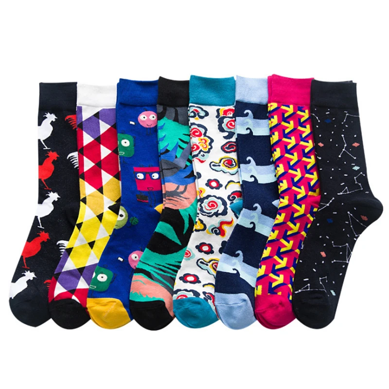 Moda sockmark модные красочные счастливые мужские носки мультфильм петуха облако