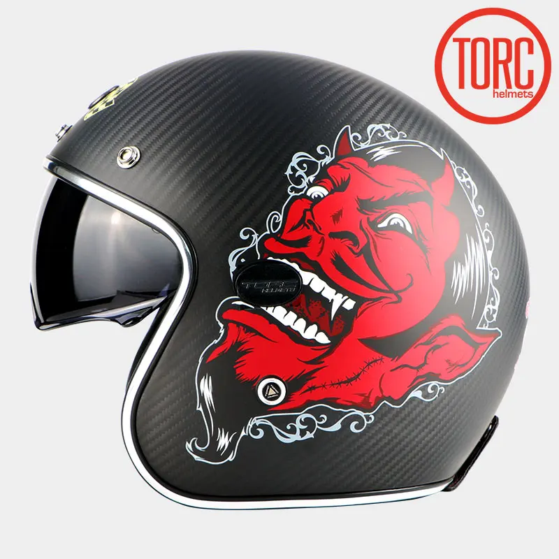 TORC V587, мотоциклетный шлем из углеродного волокна, винтажный шлем с открытым лицом, мото rbike, moto cross jet, Ретро шлем, козырек, moto ECE - Цвет: red deuils