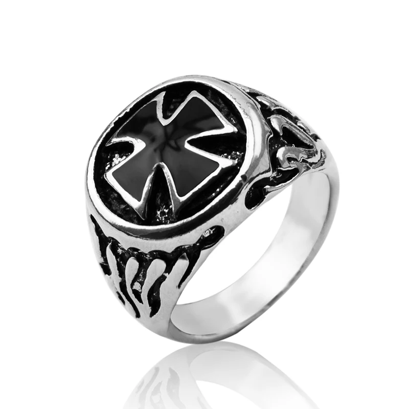 Кольцо мужское черное в стиле панк ювелирное изделие высокого качества с крестом