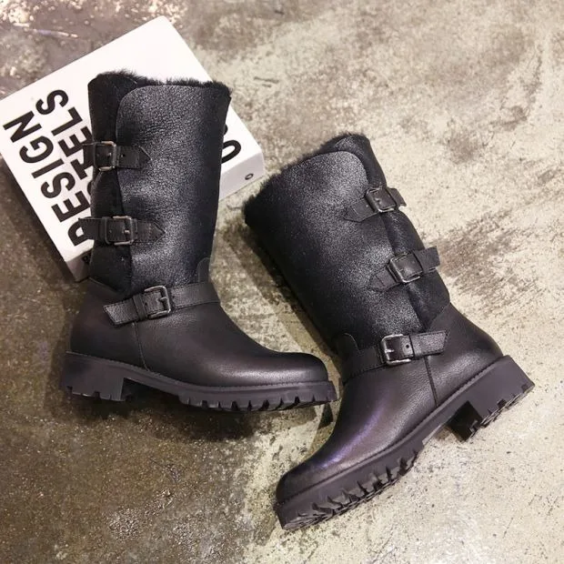 Новые модные классические зимние сапоги до середины икры из натуральной кожи с