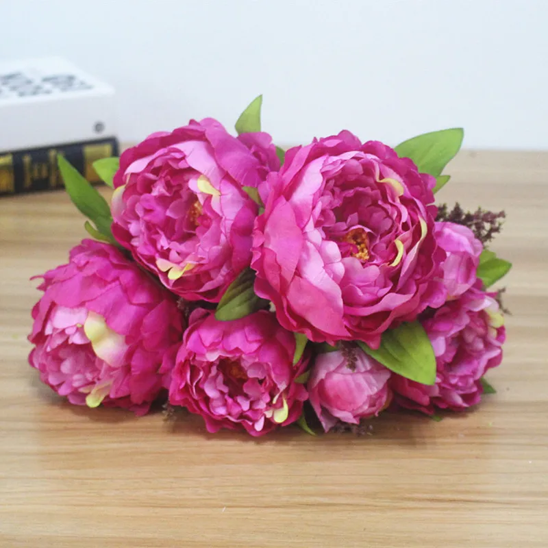 rose red JAROWN 7 головок/Букет. Шелк/имитация/искусственный цветок пион букет цветов для свадебного стола аксессуар украшение дома - Цвет: rose red