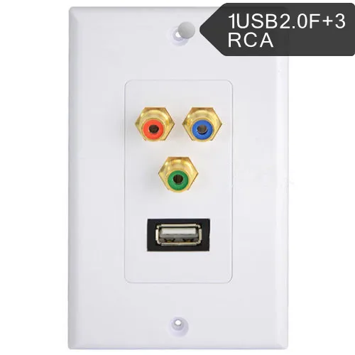 USB 2 0 порт и 3 RCA/PHONO розетка Золотая настенная двойная аудиоразъем пластина ABS |