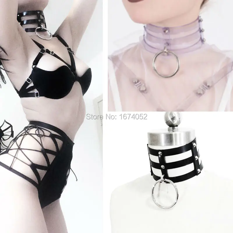 Ожерелье-чокер ручной работы из прозрачной виниловой кожи с заклепками |