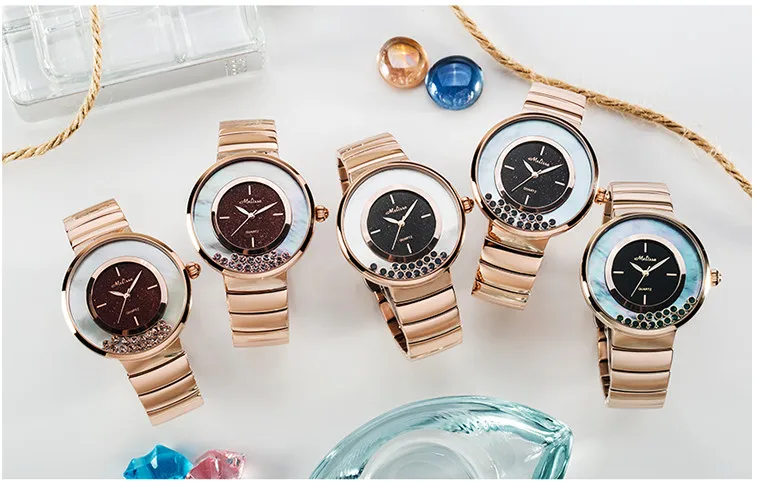 

Happy Crystals Women Steel Dress Wrist watch Popular Neutral Designer Big Size Bracelet Watches Quartz Reloj Montre Femme FS8234