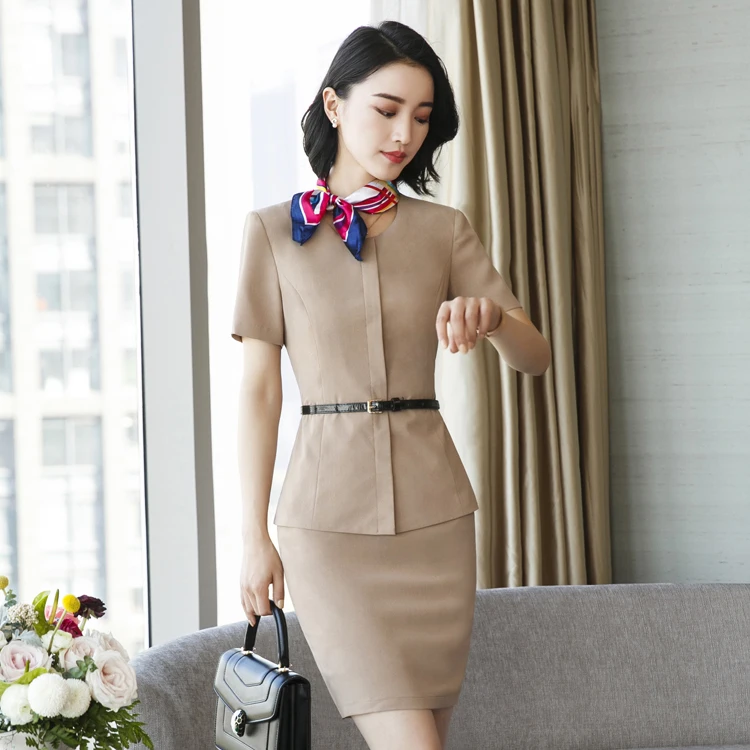 Women suits Slim summer Solid color Short sleeve jacket skirt 2-piece set Woman 9037 | Женская одежда