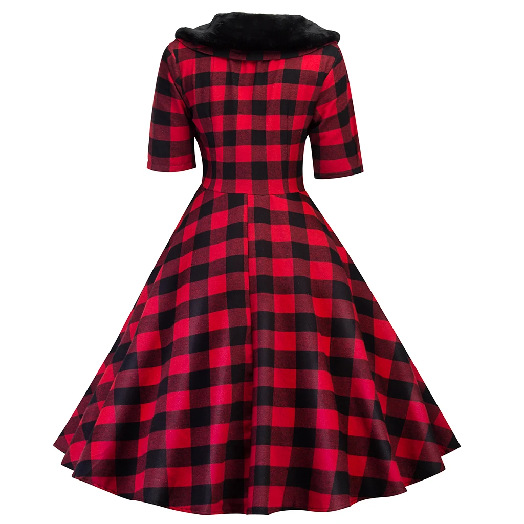 Винтажное клетчатое ретро-платье женские зимние утепленные элегантные стильные