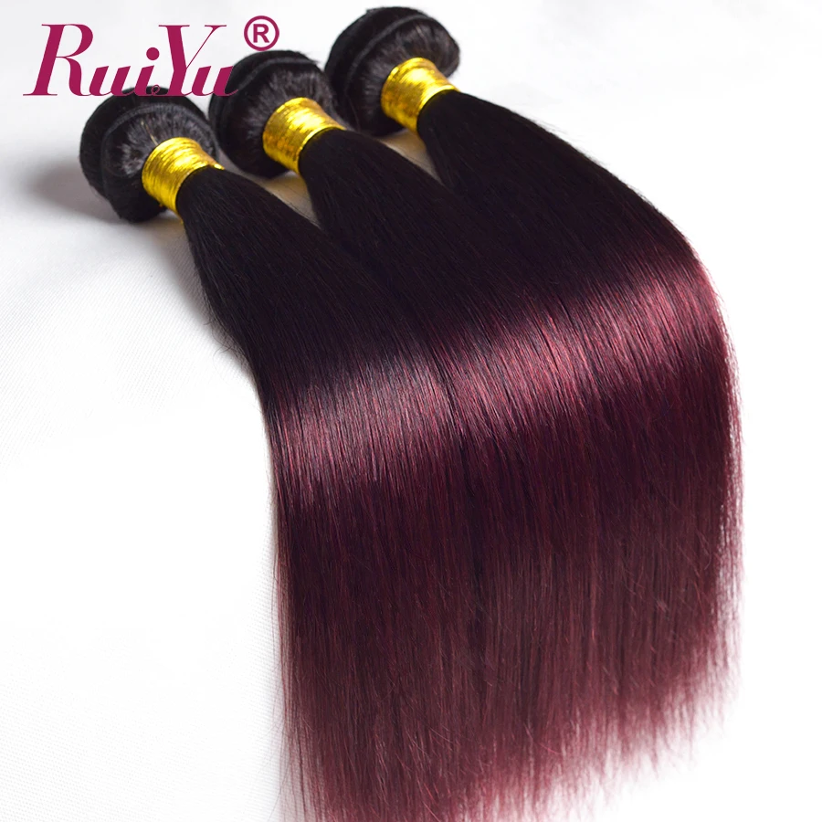 RUIYU Ombre Brazilian Straight Hair 1b/Burgundy Two Tone Weave 3 Bundles Deals 99J Red Non Remy Human Extensions | Шиньоны и парики
