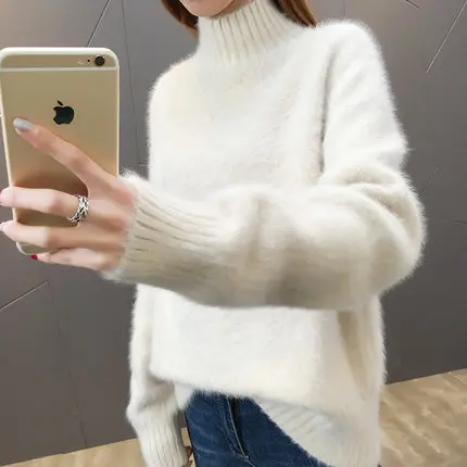 Turtleneck Warm Mohair Pullover Sweater Women 2021 Autumn Winter clothes women Loose Jumper Robe Pull Femme Hiver Sweaters | Женская