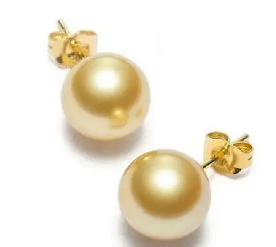 

CHARMING 10-11MM AAA NATURAL SOUTH SEA GENUINE GOLD PEARL EARRING >jewerly free shipping