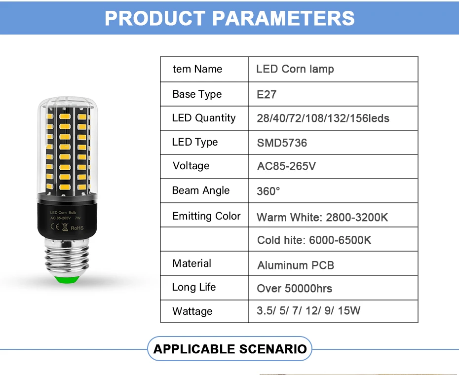 E27 светодиодный лампы 220V E14 светодиодный светильник мозоли 110V SMD 5736 28 40 72 108 132 156 светодиодный ы энергосберегающие ампулы светодиодный настенный светильник для украшения дома