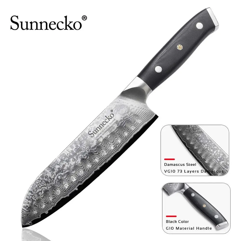 7inch Santoku Knife SUNNECKO 3 шт. набор ножей из дамасской стали японский VG10 Core шлифовальные G10 Ручка шеф-повара Мясорубка Кук Santoku нож для очистки овощей - Цвет: 7inch Santoku Knife