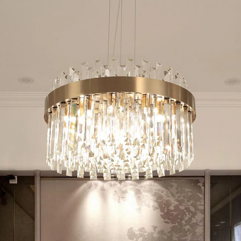 

Postmodern Crystal Nordic gold living room chandelier light luxury atmosphere round stainless steel bedroom model room American