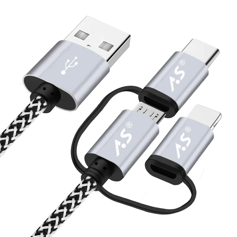 3 IN 1 Cable Silver А. С. 3 в 1 USB кабель для iPhone XS X 8 7 6 5 кабель Micro usb type C кабель для samsung S9 S8 кабель для быстрой зарядки 2.4A шнур зарядного устройства - Цвет: 3 IN 1 Cable Silver