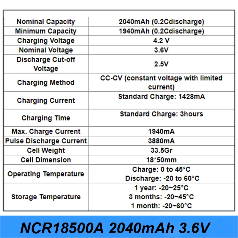 Перезаряжаемая батарея NCR18500A 2040 мА/ч 3 7 В для литиевой батареи 18500 камеры