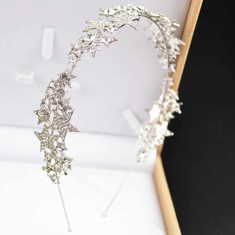 Новая серебряная звезда Стразы для свадебной короны аксессуары волос барокко