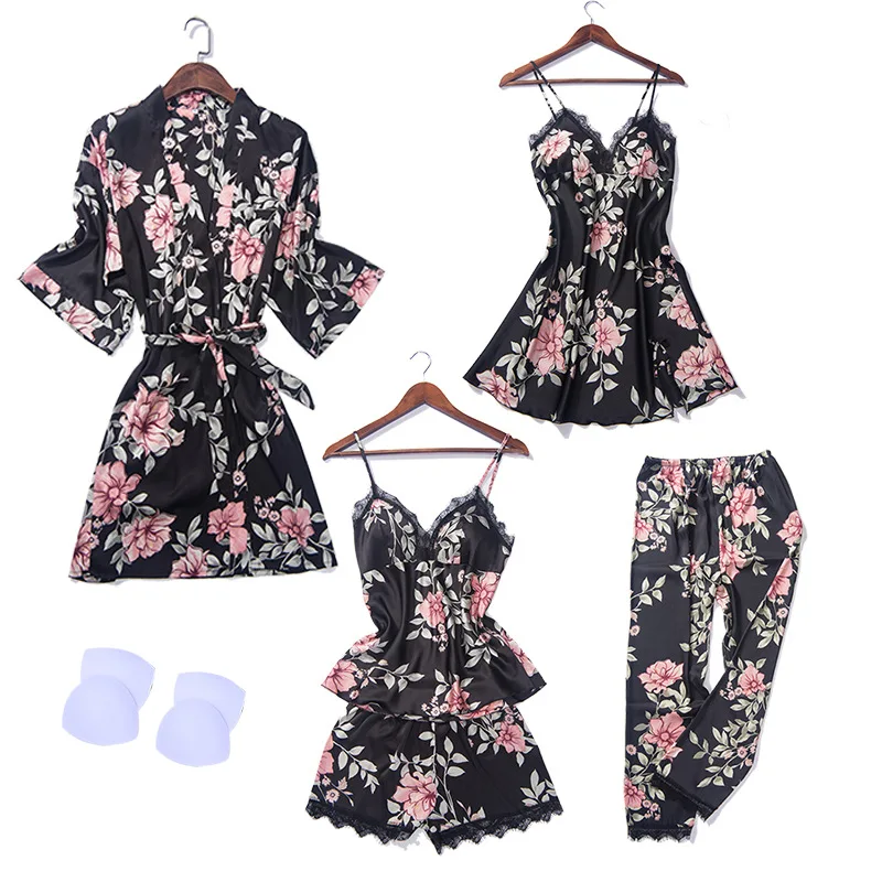 5 шт. ночная рубашка шорты штаны и халат кружевное Сексуальное белье пижама