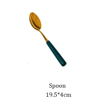 Spoon 1 шт. Королевский Зеленый Золотой набор керамической посуды бытовой фарфор стейк рыба фрукты тарелка салат риса лапши миска Ложка Вилка Нож - Цвет: Spoon