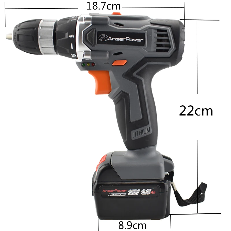 Беспроводной шуруповёрт на 25 В с мини-аккумулятором и комплектом сверлов.