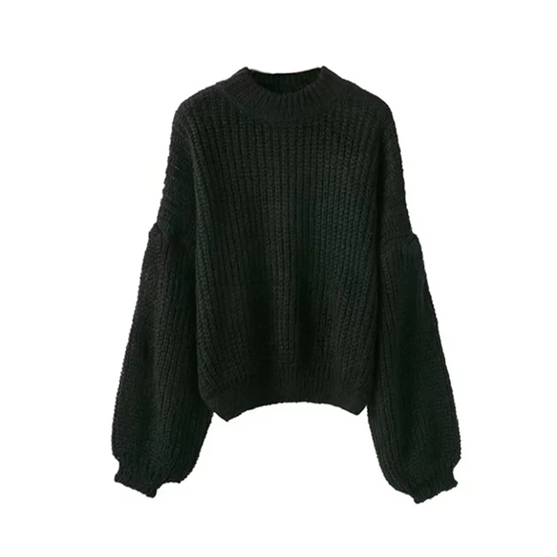 Women Knitted Pullovers Puff Sleeve Sweater Loose Knitting Red Female Autumn Winter Knitwear Casual Jumper WLD499 | Женская одежда