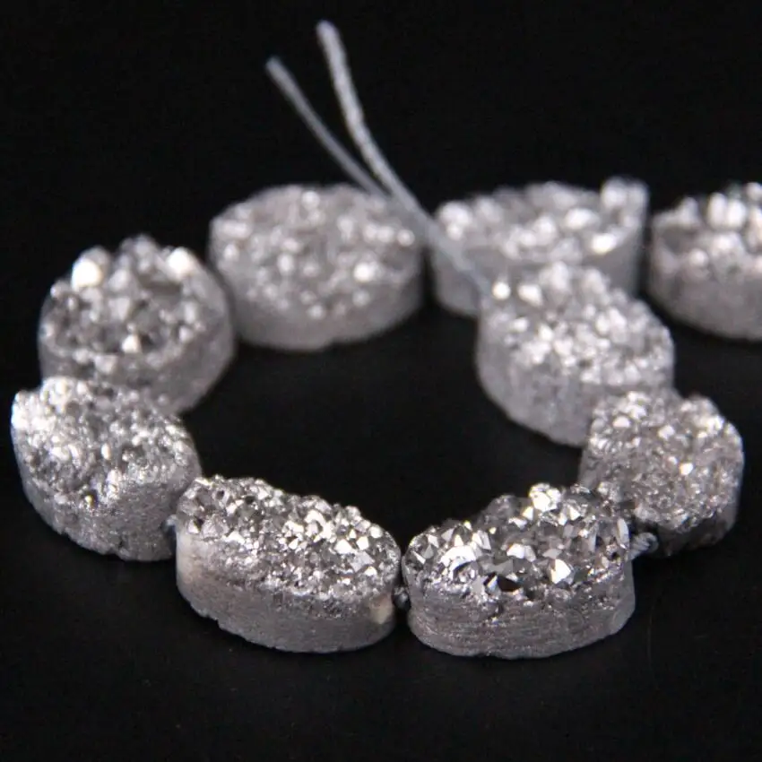 Approx11PCS/strand Silvers Титан натуральный кварц Geode Drusy овальные бусины самородки руг