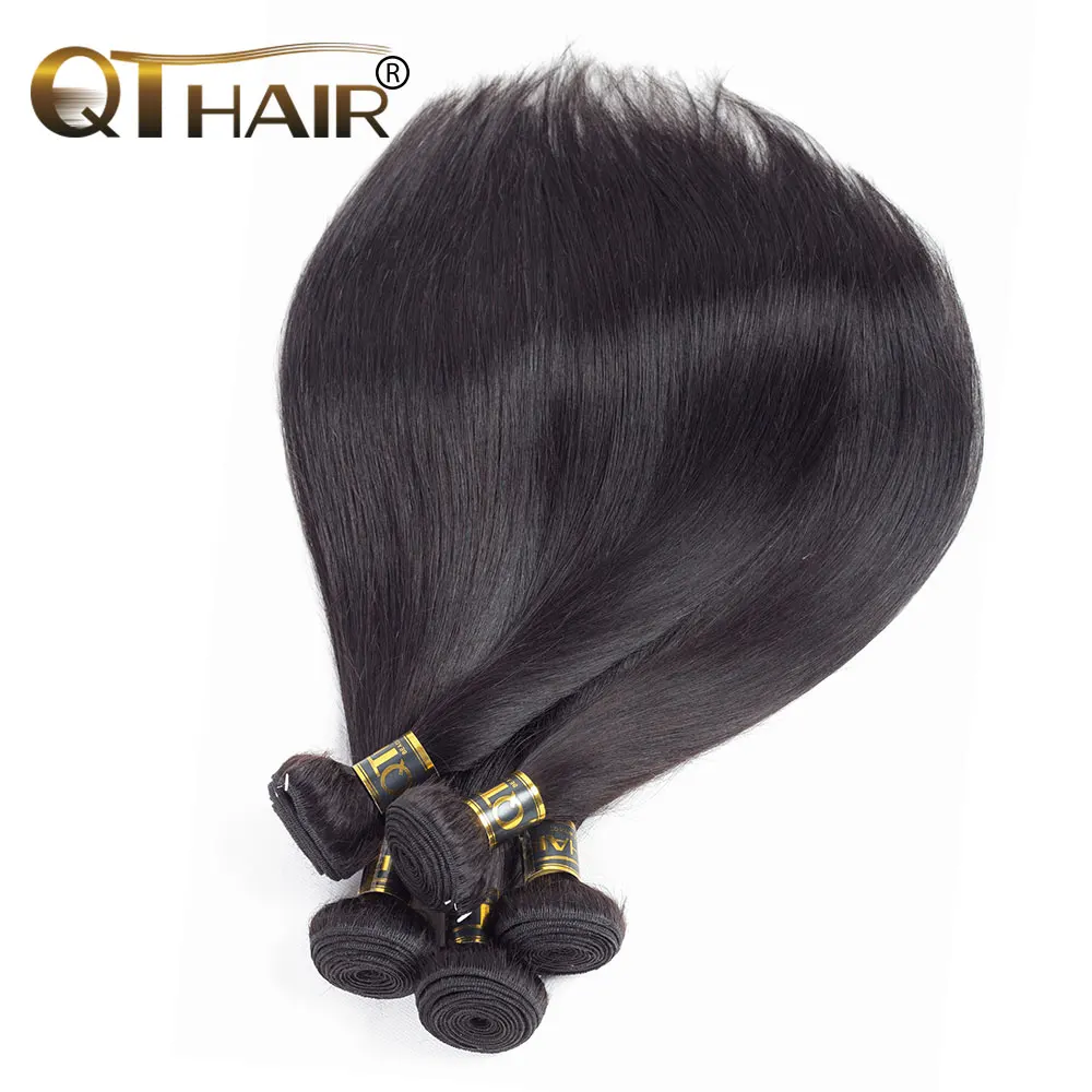 Qthair Европейский прямые ткет естественная Цвет не Реми 100% человеческих волос