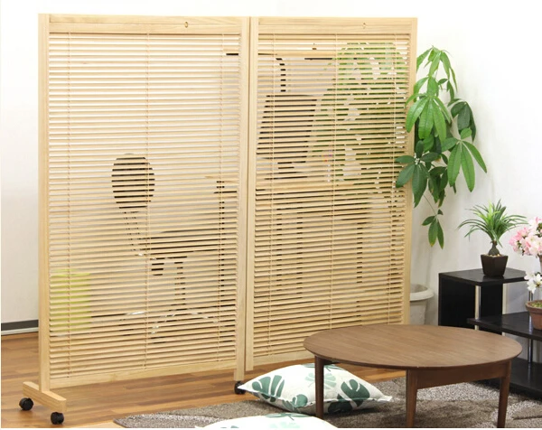 Японская передвижная деревянная перегородка 2 панели складной экран разделитель