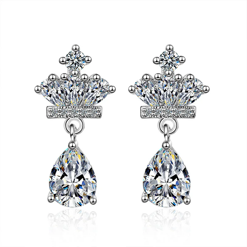 Luxury Shiny Cubic Zirconia Crown 925 Sterling Silver Female Stud Earrings Jewelry Wholesale Gift Anti Allergy Students Cheap new arrival hot sell fashion shiny crystal 925 sterling silver ladies stud earrings jewelry gift wholesale anti allergic female