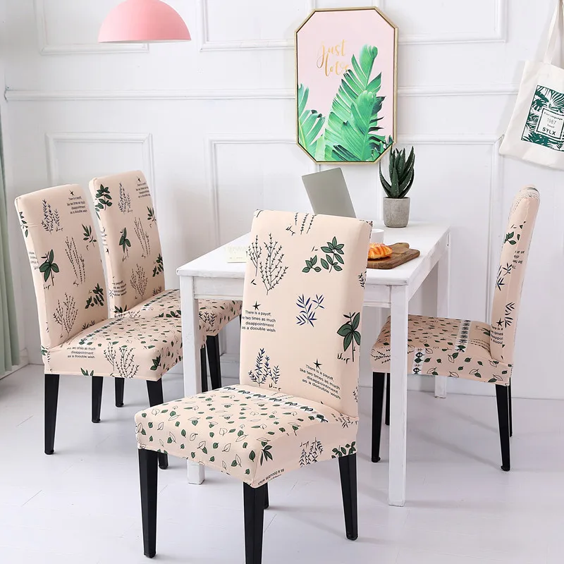 

Leaves Print Letter Dining Chair Cover Spandex Elastic Anti-dirty Slipcovers Stretch Removable Hotel Banquet Seat Case 4pcs/set