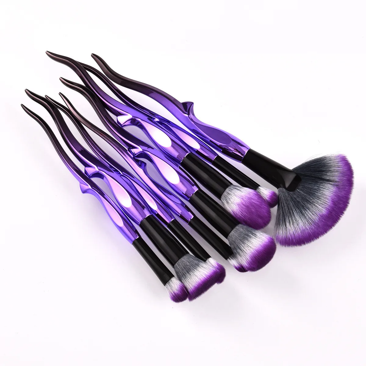 Мягкая волоконная Веерная кисть фиолетовый черный тональный крем пудра лицо румяна Контур тени для век макияж кисти набор красота Косметические Инструменты Набор