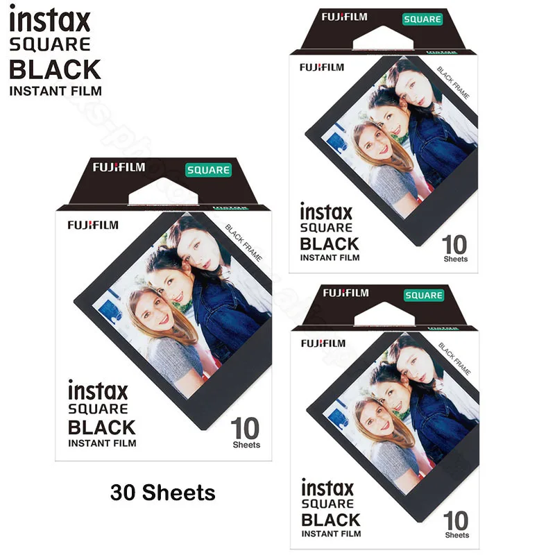 10-100 листов Fujifilm Instax квадратная мгновенная пленка черная для Fuji SQ10 SQ6 камера, смартфон поделиться SP-3 принтер, фотоальбом, чехол - Цвет: 30 sheets black