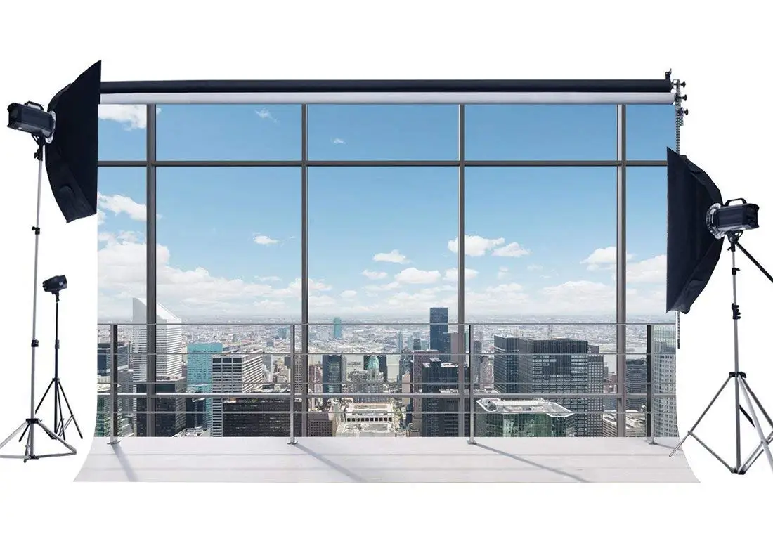 

Office Room Backdrop American New York City Business Street View Skyscraper French Sash Blue Sky White Cloud Sunshine