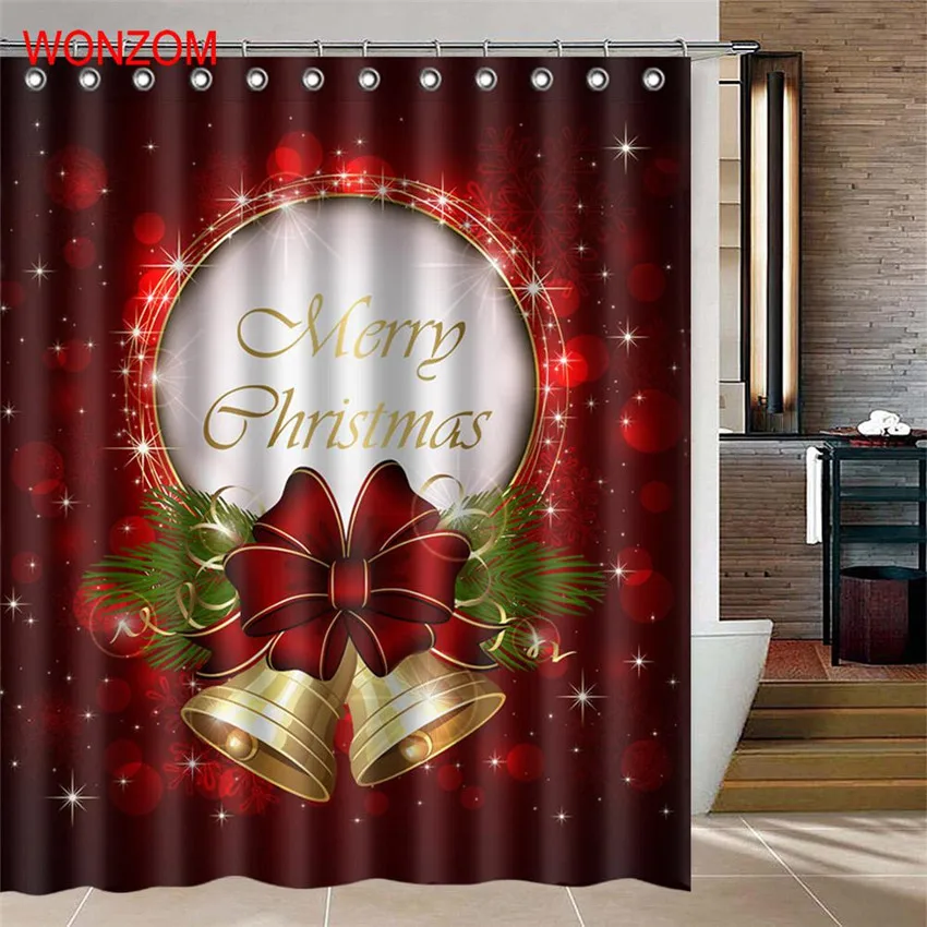 WONZOM Jingle Bells занавески для душа ванная комната с 12 крючками водонепроницаемые