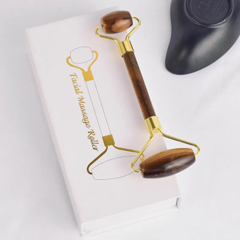 Roller With Box Лицо нефритовый ролик Gua Sha набор инструментов натуральный тигровый глаз массаж подтяжка лица скребок для кузова похудение против морщин целлюлит красота уход - Цвет: Roller With Box