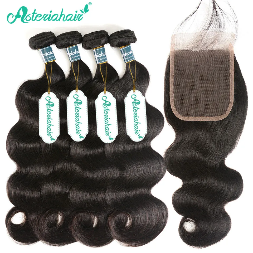 Бразильские волнистые пучки с кружевной застежкой Детские волосы 4 пряди