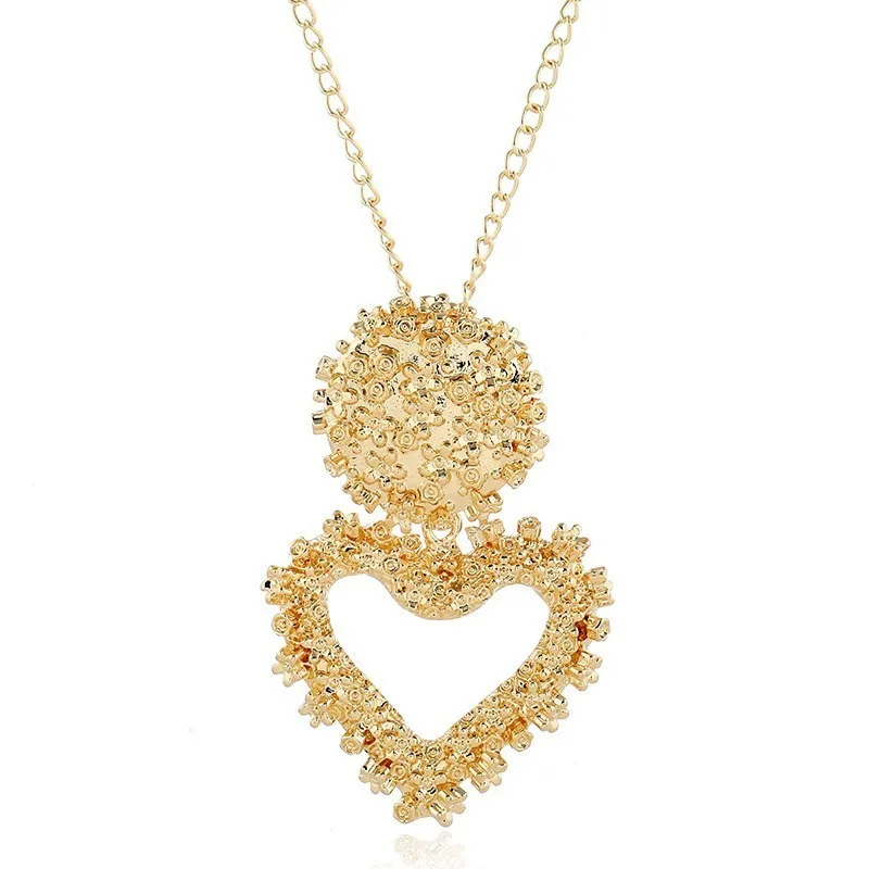 Q042gold Хит, модное простое ожерелье с подвеской в виде геометрических фигур для женщин, длинное ожерелье с металлическим сердцем золотого цвета, колье для женщин - Окраска металла: Q042gold