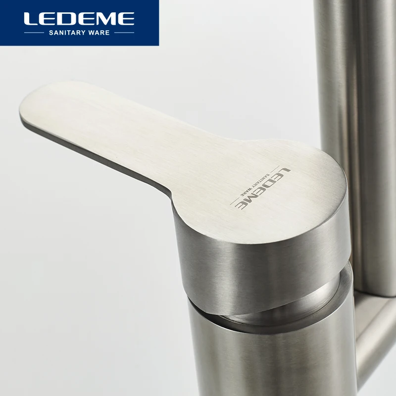 Смеситель LEDEME L74003 кухонный из нержавеющей стали матовый кран с одним держателем