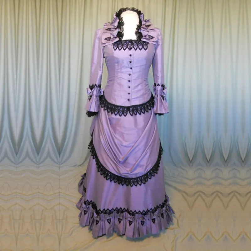 

2021 фиолетовое Хлопковое платье с длинным рукавом в готическом викторианском стиле, банкетное платье 18 века, кружевные бальные платья с обор...