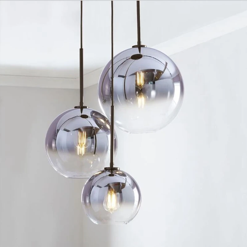 

LukLoy Loft Modern Pendant Light Silver Gold Glass Ball Hanging Lamp Hanglamp Kitchen Light Fixture Dining Living Room Luminaire