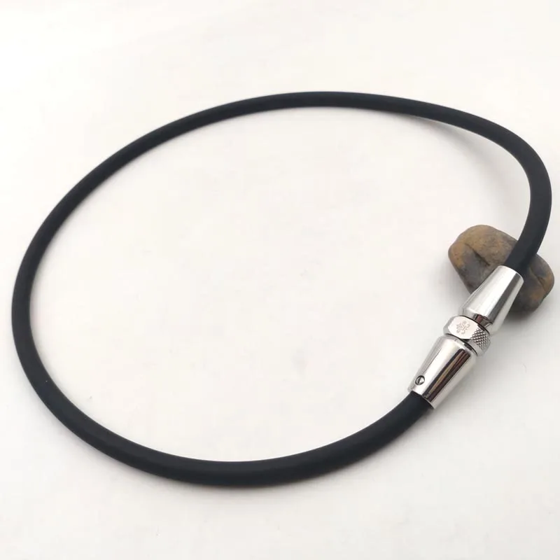 black the new fashion sports energy necklace, stainless steel health necklace High negative ion energy necklace - Окраска металла: black