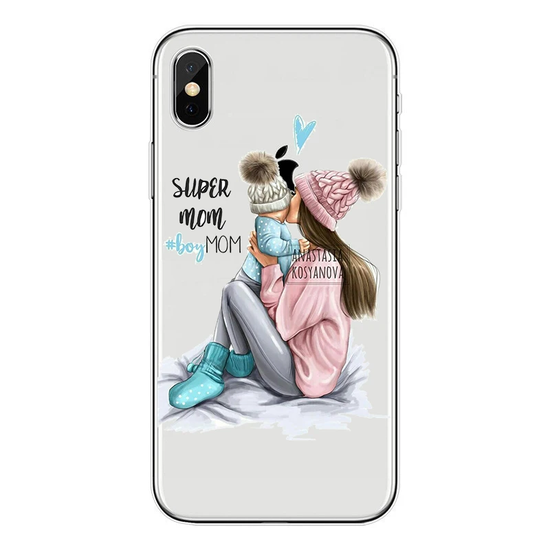 Phone Case for iphone 7 Fashion Black Brown Hair Baby Mom Girl For iPhone X 5.8 6 6s 8 Plus TPU Cover |