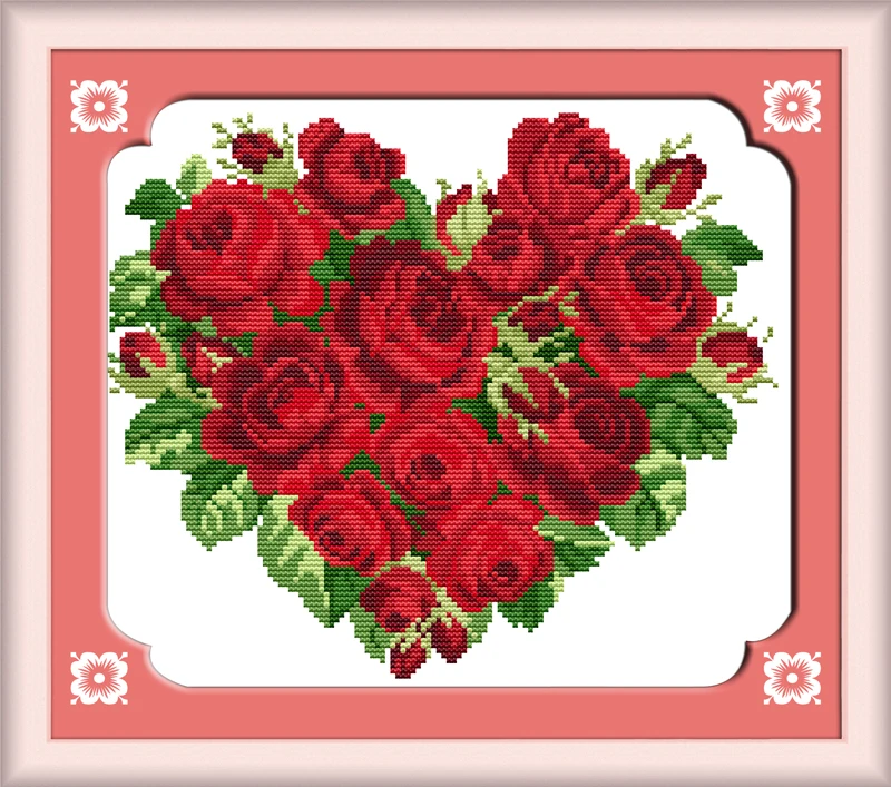 Набор для вышивки крестиком с цветочным рисунком в форме сердца 18/14/11 карат